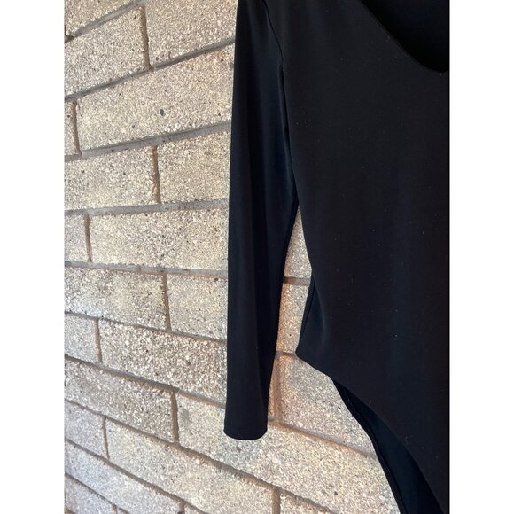 Black Long-Sleeve V-Neck Bodysuit By Leith Size M Stretch Fabric - Picture 4 of 6